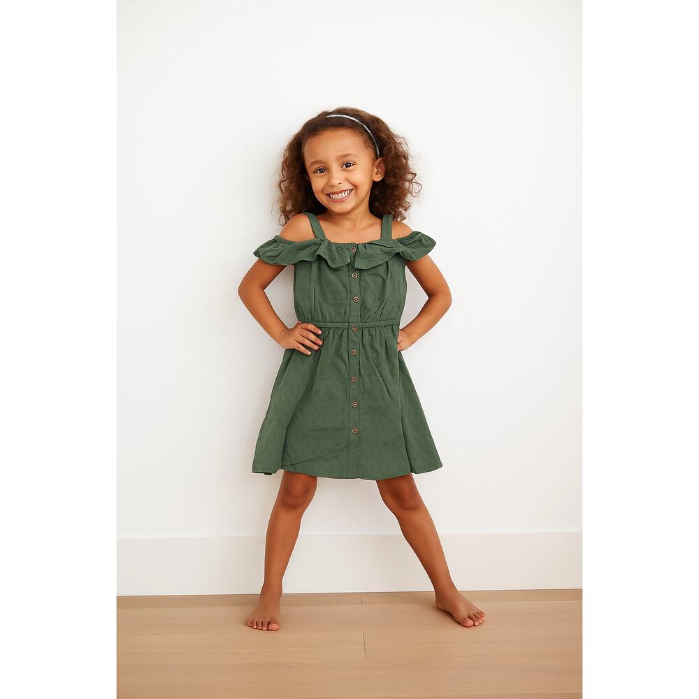 SO Girls Green Ruffle Button-Front Sundress Size Large